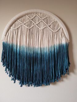 Macrame Wall Hanging Blue Macrame Wall Decor Large Living Room Home Wall Art,23.6"