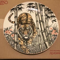 Vintage 14" Japanese Arita Tiger & Bamboo Charger - Marumi Gama Kinsei
