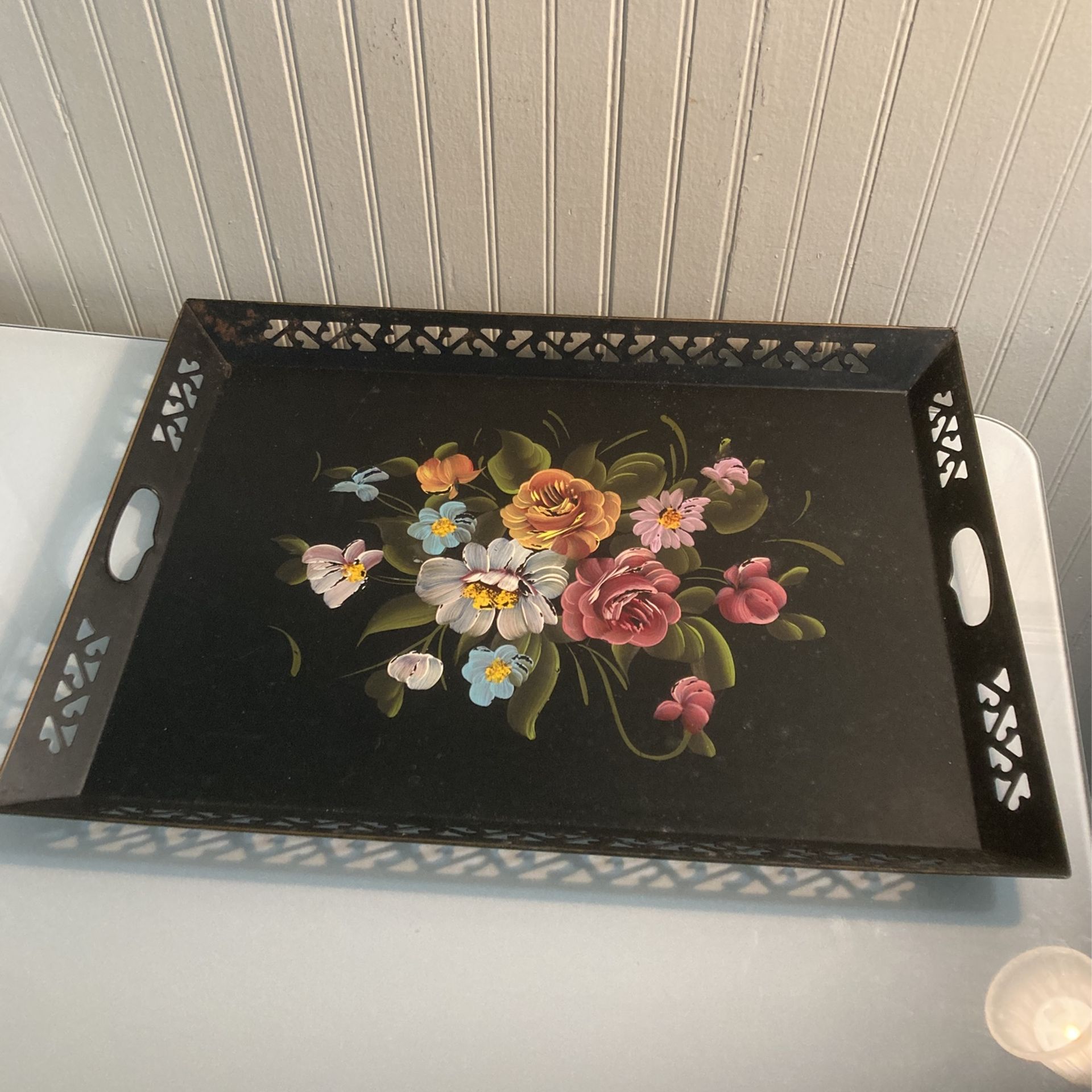 Antique Hand Painted Metal Tray