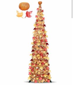 Pumpkin & Fall Decor, 5FT Lighted Pop Up Fall Tree Thanksgiving Decorations