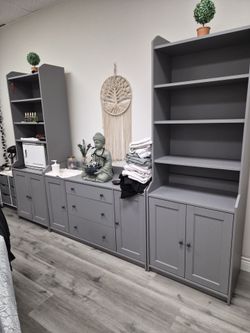 Gray Storage Cabinet Set.