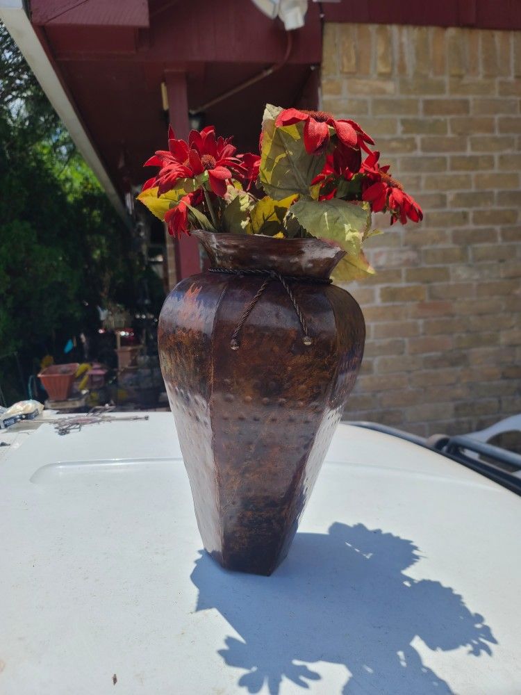 METAL VASE WITH  FAUX  FLOWERS