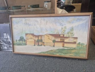 Framed House Architectural Watercolor Painting
