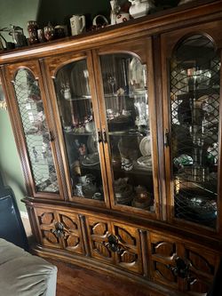 Large Wood China Cabinet with Glass Doors