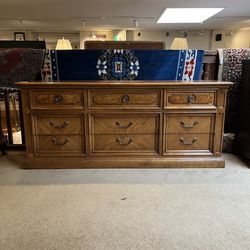 Honey Wood 9 Drawer Lowboy (as is)