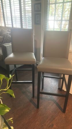 Set of 2 Gray Leather Bar Stools