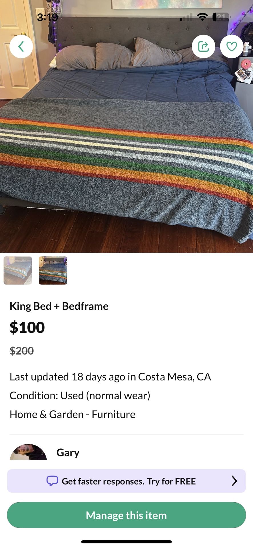 KING BED FRAME AND MATTRESS