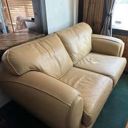 Leather Couch That Pulls Out Into Twin Bed And Coffee Table Set 