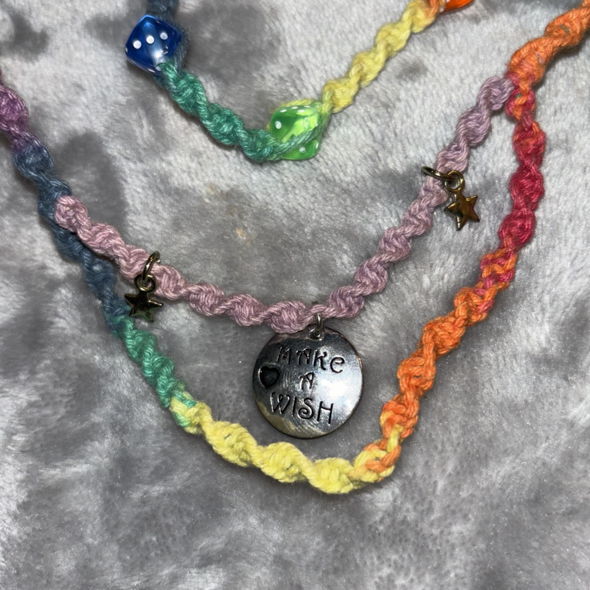 Ombré Braided Rainbow ‘Make A Wish’ Charm Necklace With Bracelet