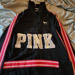 Black Sequin PINK Zip Hoodie with Red Stripes And Matching Pants