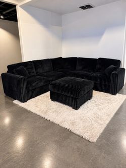 🛋️ New Black L-Shape Sectional with Ottoman – $10 Down