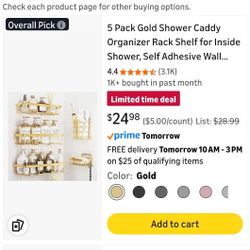 5 Pcs Shower Caddy NO DRILL GOLD