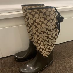 ‏COACH Tall Rain Boots With Tie Up Back Size 10