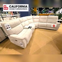 Modern Power Reclining Sectional Sofa with USB & Cooler Console