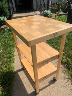 Kitchen cart - Wood Folding Kitchen Cart / Butcher Block Island w/ 2 shelves/ collapsible  25 W x 19 D x 36 H