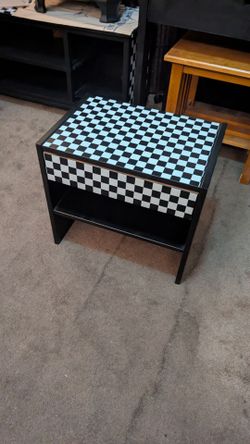 Black and White Checkered Nightstand with Drawer
