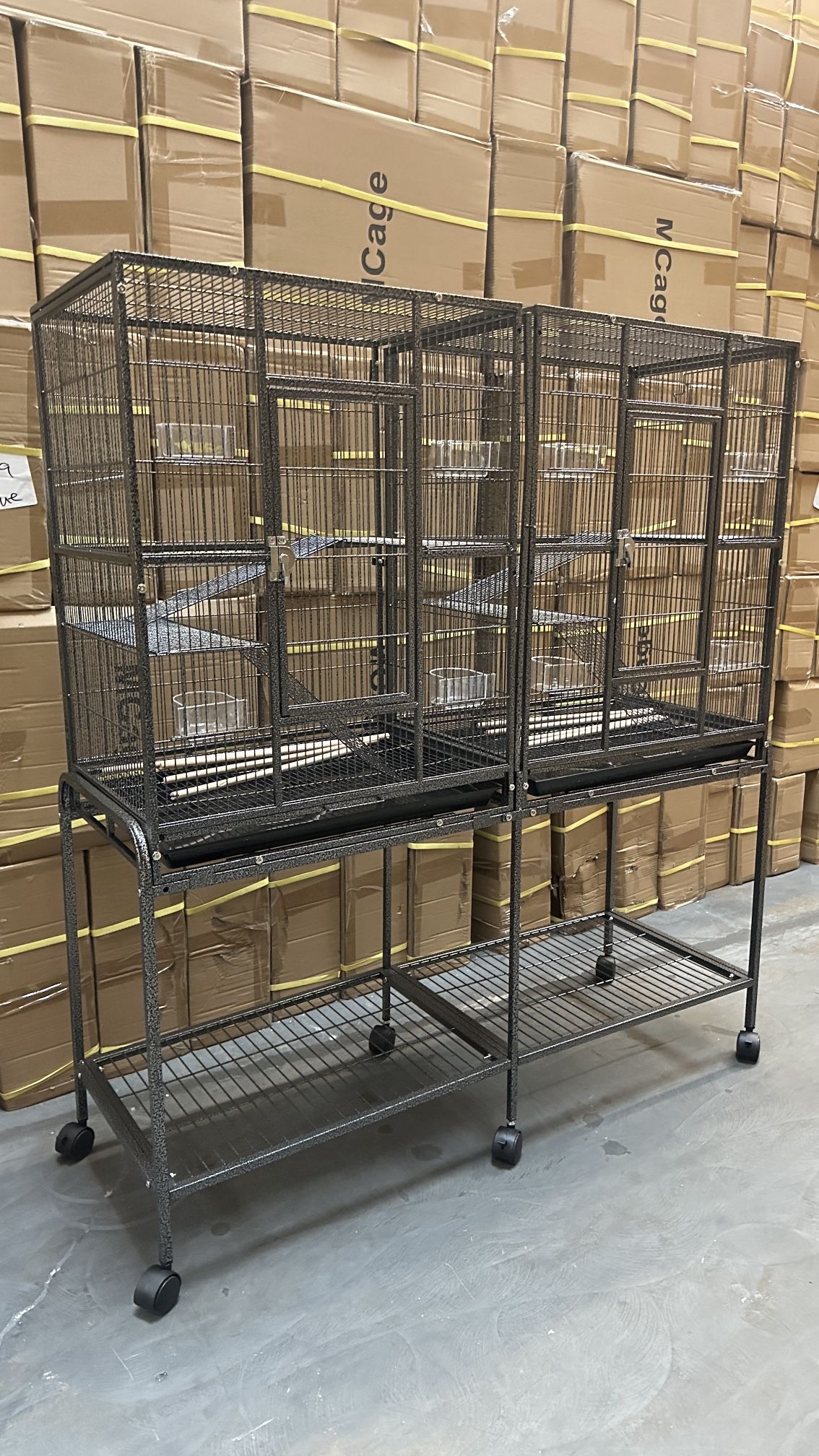 Large Double Center Divider Small Animal Bird Cage With Removable Rolling Stand