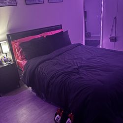 Full Size Metal Bed Frame Faux Leather Head Board 