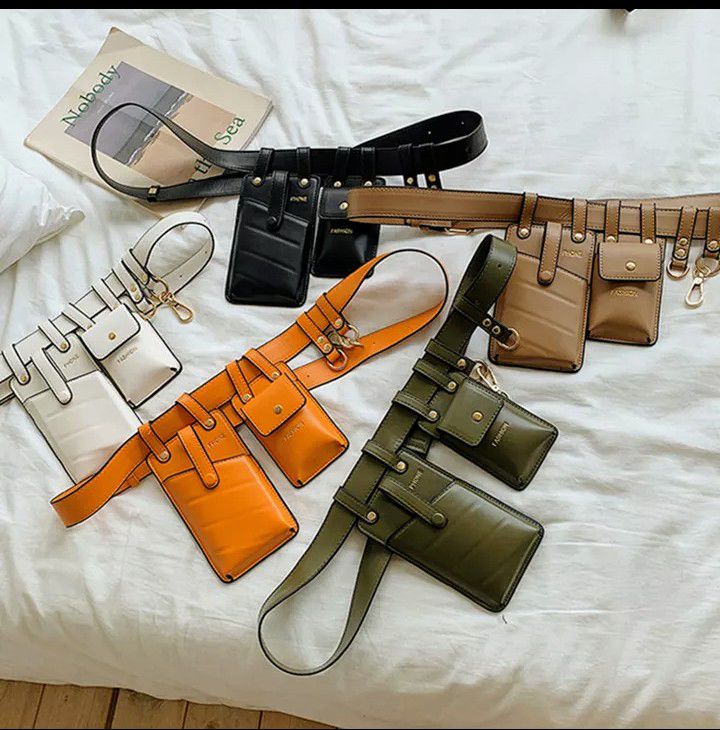 Women's leather waist bag smartphone holder&💄 holder available now in Army Green&Orange 💋