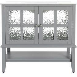 Has Scratch Newly Assembled Solid Wood Frame 36" Bathroom Vanity with Ceramic Sink Bathroom Vanity