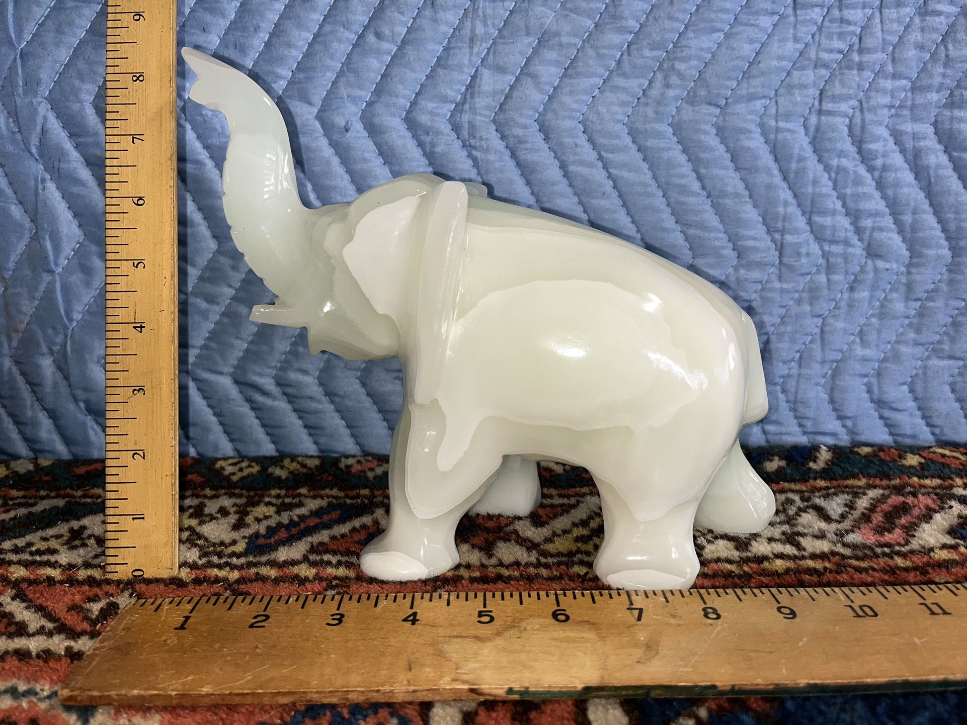 Vintage Carved Marble/Onyx Stone Elephant Good Luck Trunk Up (Large & Heavy)