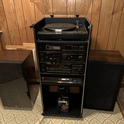 Vintage Sound System with Turntable, Cassette Deck, CD Player & Speakers 