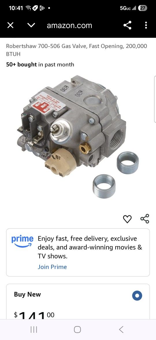 Gas Valve Missing Both Reducers