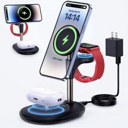 3 in 1 Wireless Charging Station for Multiple Devices Apple, 18W Fast Magnetic MagSafe Charger Stand, Men Gifts for iPhone 14 13 12 Pro Max/Plus/Pro/M