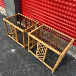 VINTAGE PAIR OF REED BAMBOO END TABLES/ IN GREAT CONDITION/ DELIVERY NEGOTIABLE