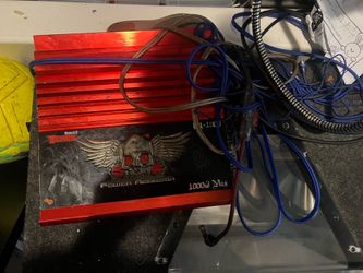 Power Acoustik amp with subwoofer box and wiring included.