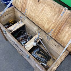 Wood Storage Box Full Of Tools 