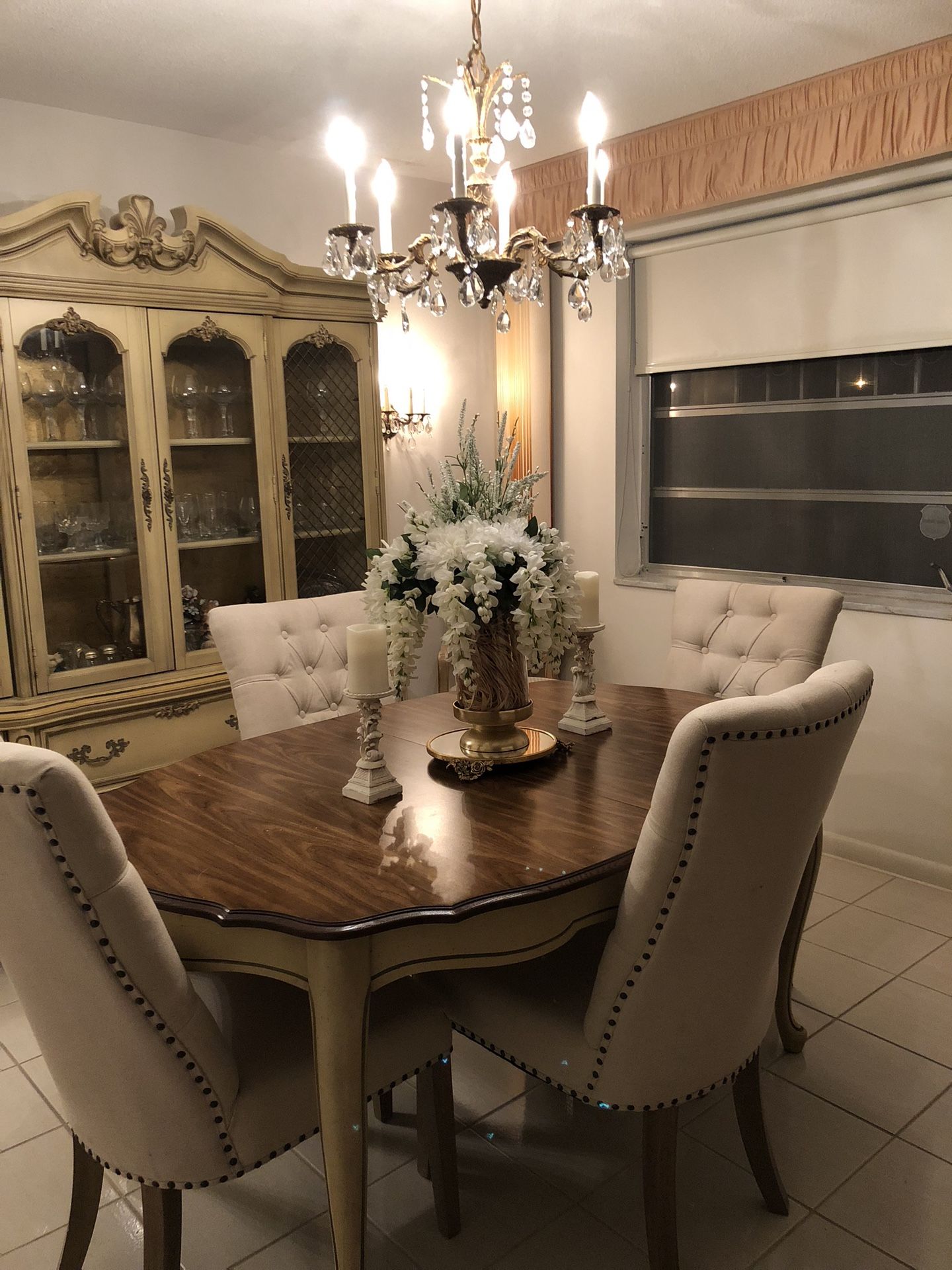 Antique table w/ new chairs and china cabinet all as a set or separate