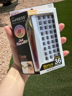KISS imPRESS Press-On Falsies No-Glue Eyelash Kit – Natural Style (36 Clusters) - Brand New