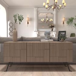 Wall Mounted Media Console, Floating TV Cabinet with Foldable Legs, Irregularly Geometric Design, Walnut - 55 inches