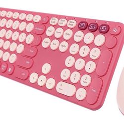Bluetooth Keyboard and Mouse Combo 2.4G USB + Dual Bluetooth, Round Cute Keycaps Full Size