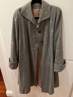 Vintage Gray Wool Coat with Floral Embroidery