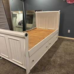 Twin Size White Trundle Bed Frame&Two Mattress To Complete The Set