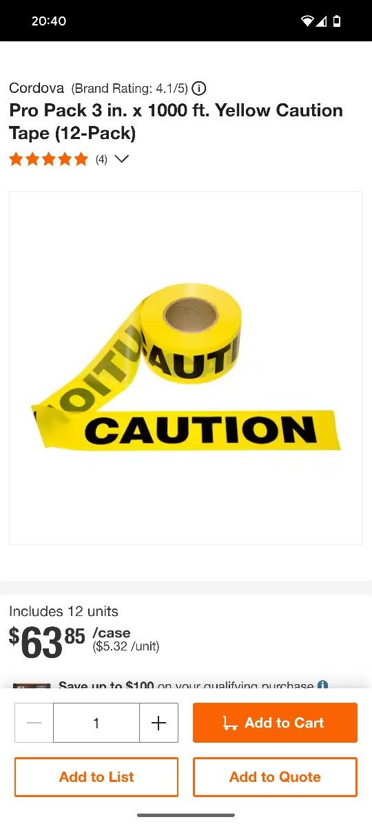 Cordova Pro Pack 3 in. x 1000 ft. Yellow Caution Tape (12-Pack)