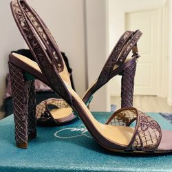 Elegant Satin Purple Embroidered Betsy Johnson  High Heels