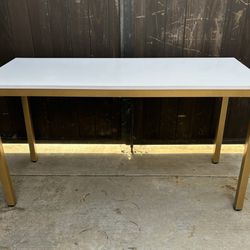 Modern White Dining Table or Desk with Gold Frame