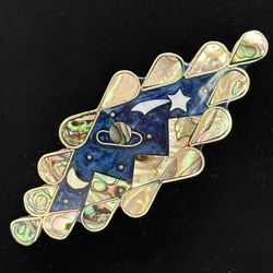 VINTAGE HAIR CLIP Celestial Scene Alpaca Mexican Silver