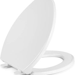 Elongated Toilet Seat with Cover Slow Soft Quiet Close Toilet Lid Durable Plastic White