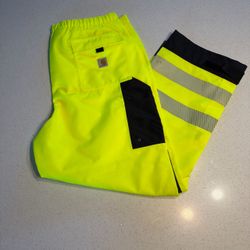 Carhartt Storm Defender Hi Vis Rain Pants Mens XL Class E Waterproof Workwear
