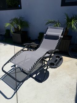 WOLF GREY FOLDABLE LOUNGE CHAIR WITH HEAREST PILLOW AND CUP HOLDER TRAY🐺🩶🪑