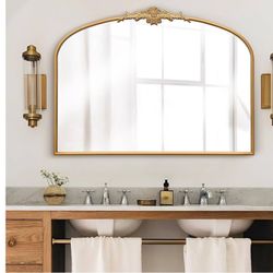 Arched Mirror, 40" x 30" Gleaming Gold Traditional Vintage Ornate Baroque Large Mirror Antique Style Wall Mounted Mirrors for Entryway, Fireplace, Liv