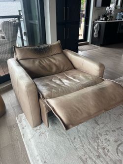 Arhaus taupe recline butter leather