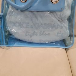 Dolce & Gabbana Clear Blue Beach Style X Large Tote with attached clear zipper purse.