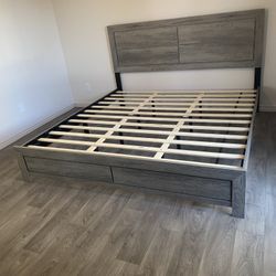 Gray King Size Bedframe Platform 