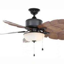 Palm Cove 52 in. Indoor/Outdoor LED Natural Iron Ceiling Fan with Light Kit, Downrod and Reversible