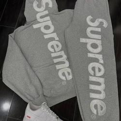 grey supreme appliqué sweat suit